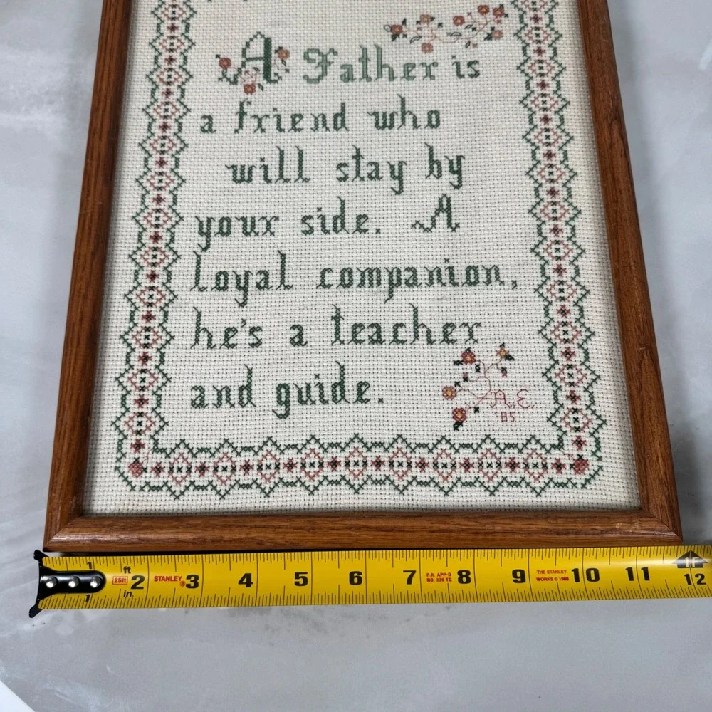 Vintage 1985 Finished Cross Stitch A Father is a Friend Poem Framed Father's Day